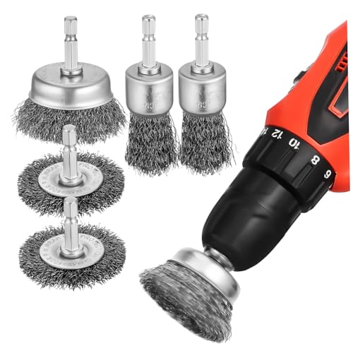 HAWILLOSCH 6 Pcs Wire Brush for Drill Galvanized Drill Brush Attachments for Removal Cleaning Surfaces Easy to Replace and Versatile Tool