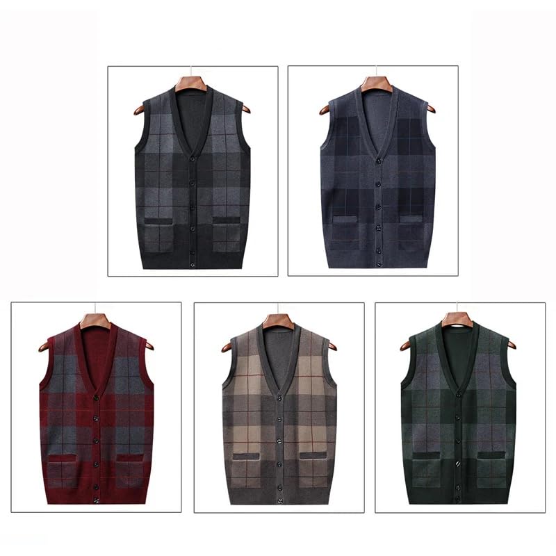 Men's V-Neck Slim Fit Sweater Vest Cardigan Plaid Single Breasted Sleeveless Knitted Waistcoat4