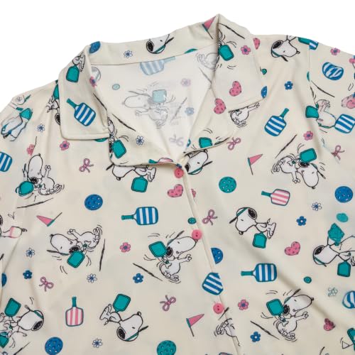 Image of COCO BRANDS Peanuts Snoopy Womens Pajama Set - 2 Piece Short Sleeve Button Down Sleep Shirt and Pajama Shorts