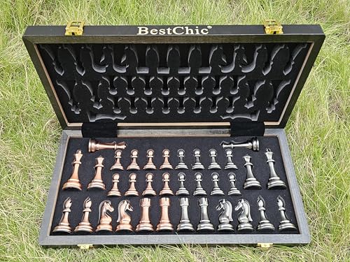 Set clásico de ajedrez metálico retro con tablero plegable miniatura 6