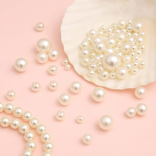 Miniatura 3 de DADIFEN 800 cuentas de perlas artificiales blancas de 3456810120.551 in para hacer joyas, perlas sueltas con agujeros para decoración, pulseras,