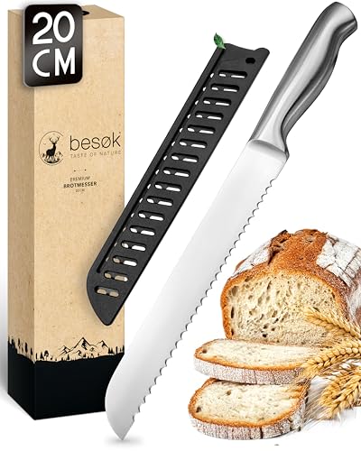 besøk Scharfes Brotmesser mit Wellenschliff mit 20cm Klingenlänge, Großes Brotschneidemesser aus langlebigen Edelstahl für präzises und müheloses Brot Schneiden, Sägemesser für Brot & Brötchen besøk Scharfes Brotmesser mit Wellenschliff mit 20cm Klingenlänge, Großes Brotschneidemesser aus langlebigen Edelstahl für präzises und müheloses Brot Schneiden, Sägemesser für Brot & Brötchen