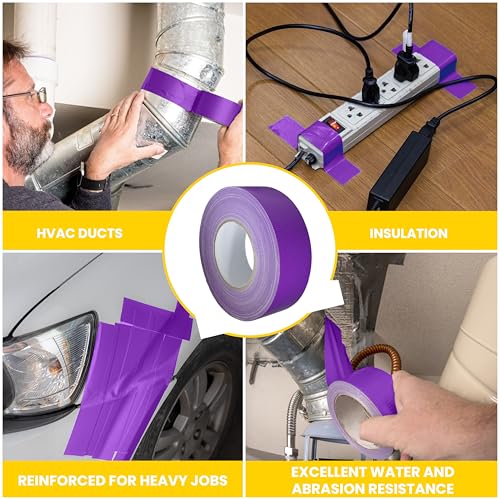 Image of T.R.U. Set of 2 Purple Durable Duct Tape Rolls, 11 Mil Thickness, 2 Inches by 30 Yards, High Strength, Flexible, No Residue, Water-Resistant and Tearable by Hand, Versatile for Indoor and Outdoor Use