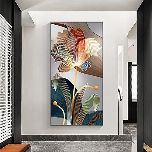 LSYALUCK Affiches de luxe nordiques avec lignes dorées, tableau mural moderne abstrait avec fleurs, peinture sur toile pour galerie, décoration d'intérieur,...