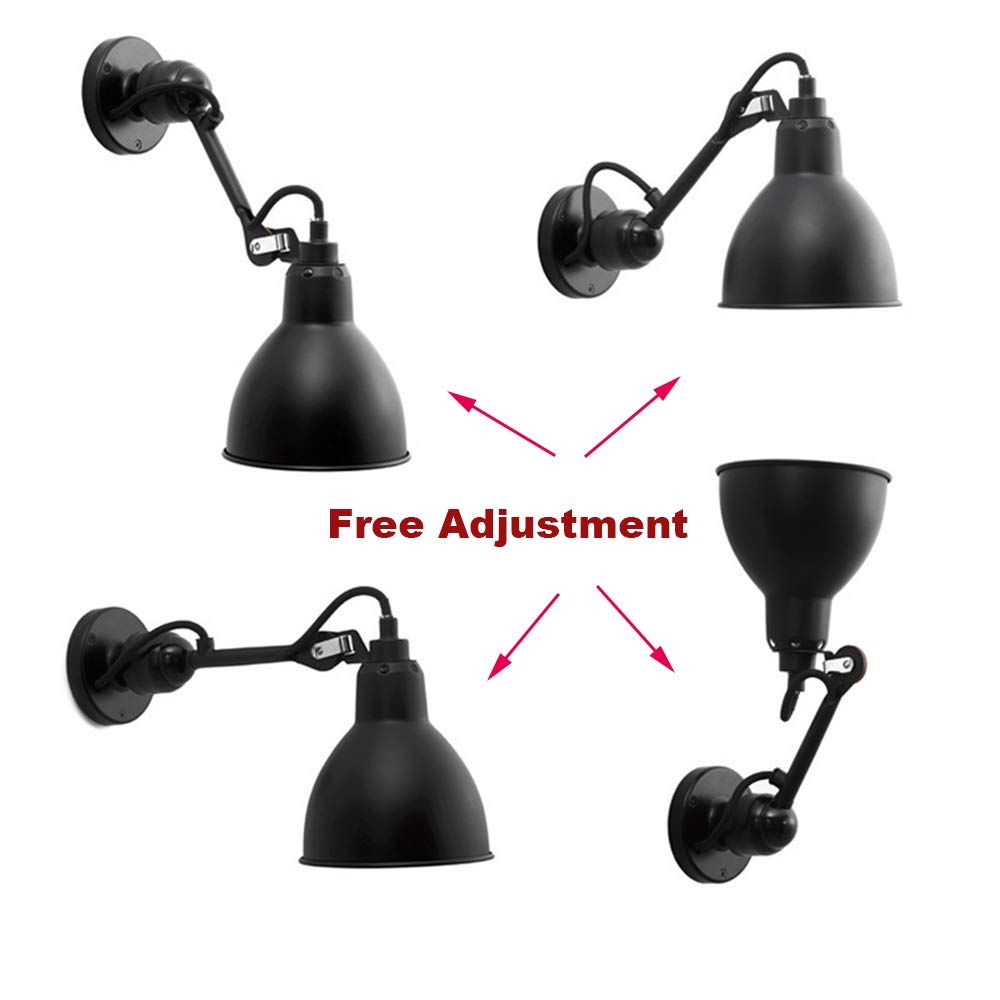 Applique Murale Tête Réglable E14, Angle Bras Articulé Lampe Murale Industrielle Fer Forgé Abat-jour Lampe de Chevet Pivotant Lampe de Mur Lumière pour Maison Couloir Salon Chambre Lecture,Rouge