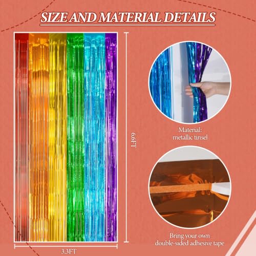 Image of DECOCKRAT 2 Pack Foil Fringe Backdrop - Combo Rainbow Shiny Tinsel Curtains for Party Decoration /Photo Booth Props - 3.3x6.6 FT Metallic Foil Backdrop for Birthday, Wedding, Graduation, Christmas.