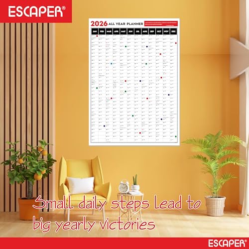 Image of ESCAPER Big Planner 2026 Wall Calendar (18 x 25 inches) with Dot Stickers, Single Sheet Yearly Layout, 120 GSM, Daily Organizer for Home, Office & Study