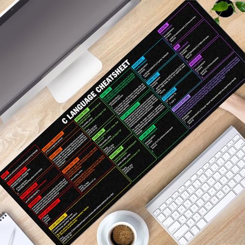 Image of C Programming Language Cheat Sheet Mouse Mat KMH Mouse Pad for Coders, Developers, Large Desk Mat, C Basics Mousepad Essential Computer Accessories for Study, Work, and Reference Purposes
