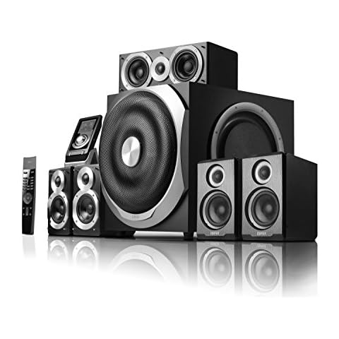 Edifier S760D 5.1 Surround Heimkinosystem Dolby Digital, ProLogic II, DTS mit Infrarot-Fernbedienung und kabelgebundenem Steuergerät inkl. Display Cover