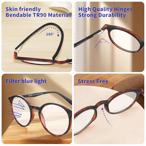 Image of BLUEMOKY Reading Glasses for Men and Women: Blue Light Round Classic Eyeglasses - Computer Readers Glasses