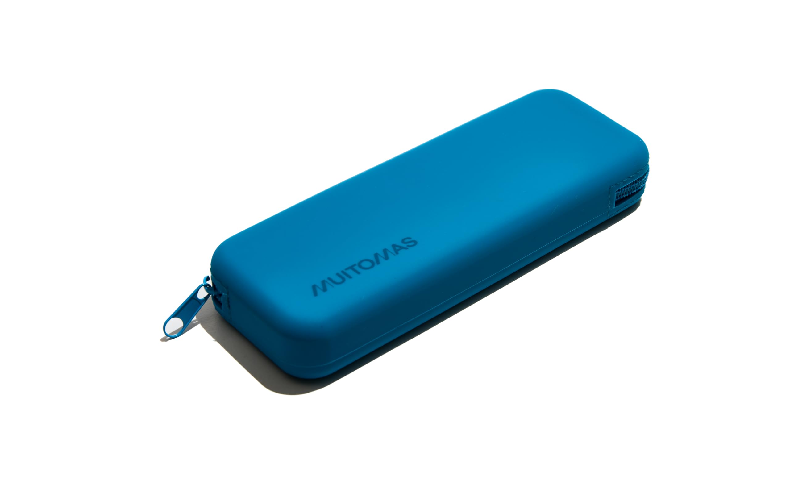 Muitomas, Soft Touch Silicone Pencil Case, Soft Pen Holder with Zip Closure, Compact Size 19 x 7.5 cm, Teal Blue
