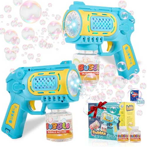 Toys for 3-8 Year Old Boys Girls: Bubble Guns with Bubble Solution 2 Pack, Bubbles Machine Blaster Blower Maker, Outdoor Toys for Kids Toddlers, Birthday Gifts for Ages 3 4 5 6 7 8 Year Old