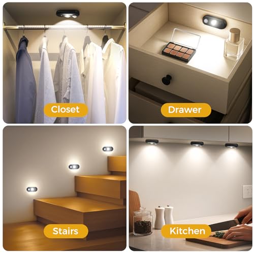 Image of LED Motion Sensor Puck Lights, Small Rechargeable Under Cabinet Light, Dimmable Daylight White Closet Lights, Wireless Under Cabinet Lighting for Drawer, Kitchen (6 Pack)