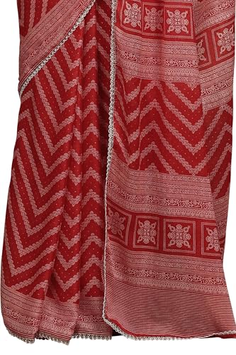 Image of MIRCHI FASHION Women Saree Leheriya Print Chiffon | Lightweight Traditional Sari for Farewell and Wedding Ceremonies with Unstitched Blouse Piece