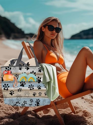 Mesh Beach Bag Oversized Tote Bags for Women Dog Paw Print Pet Footprint Large Travel Pool Bags with 8 Pockets4