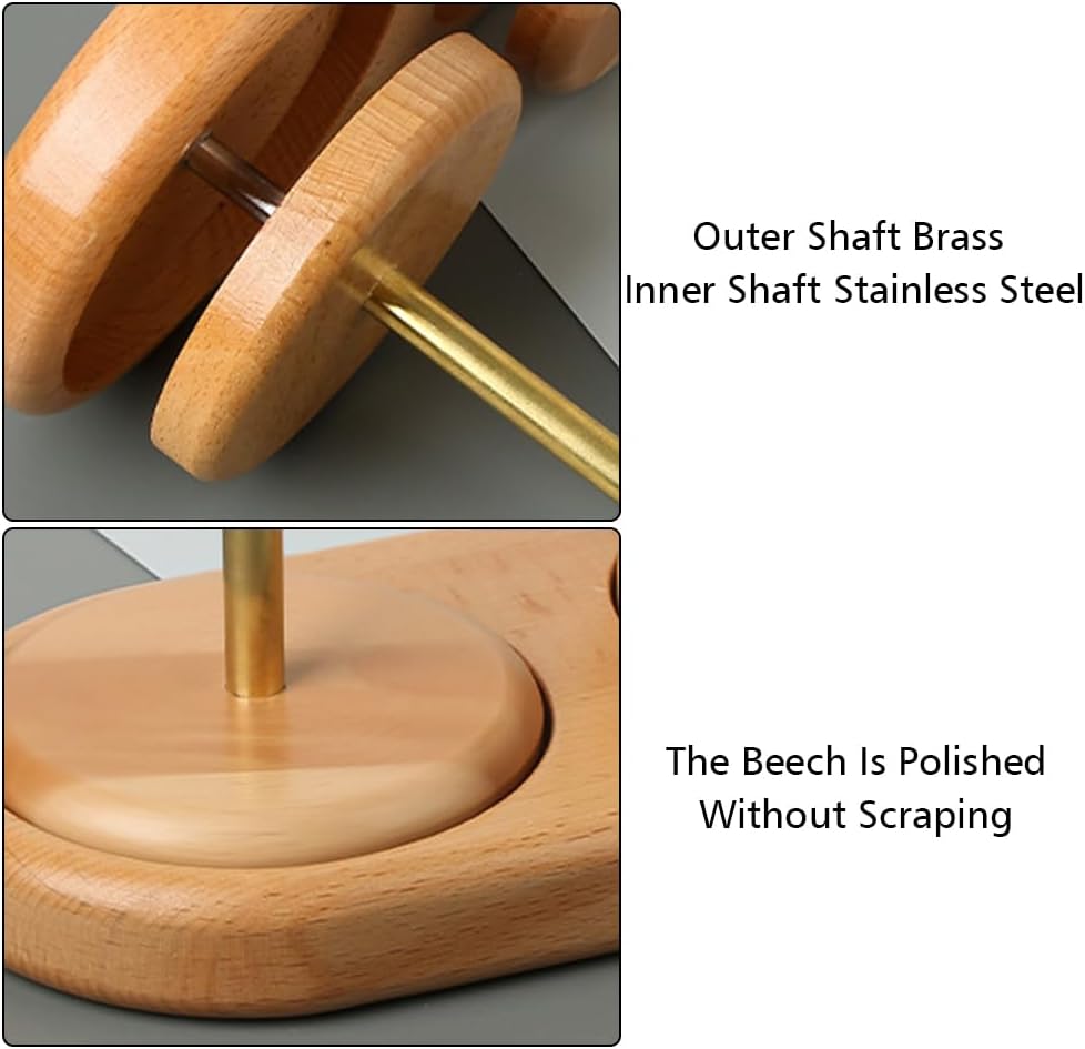 OLizee® Rotatable Brass Double Yarn Holder with Wood Base Yarn Ball Holder Yarn Skein Holder Yarn Ball Spindle Yarn Spinning Holder for Knitting and Crocheting