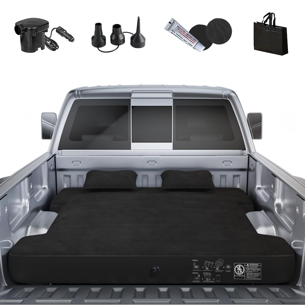 Uncle elk Truck Bed Air Mattress, Full Size Truck Beds, Inflatable Air Mattress Bed with Air Pump 2 Pillows, Carry Bag, Pickup Bed Air Mattress for Chevrolet Silverado, Dodge Ram, Ford 150/250/350
