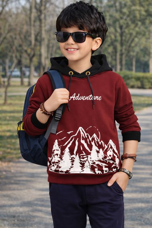 Image of Kids Boys & Girls Cotton Hooded Neck Full Sleeves Printed T-Shirt|Trendy Adventure Edition T Shirts for Kids