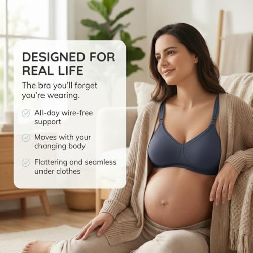 Image of The Mom Store Mom Nursing Bra | Full Coverage Non Padded Bra | Feeding Bra | Maternity Bra | Non Wired Bra | Cotton Blend