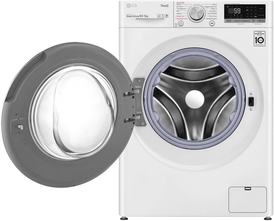 LG F2DV5S8H0E Lavasciuga Slim a Carica Frontale 8.5 / 5 Kg, 1200 Giri/min, Lavatrice e Asciugatrice con Wi-Fi, Intelligenza Artificiale AI DD, Turbo Wash, Vapore Igienizzante, 60 x 47 x 85 cm - Bianco LG F2DV5S8H0E Lavasciuga Slim a Carica Frontale 8.5 / 5 Kg, 1200 Giri/min, Lavatrice e Asciugatrice con Wi-Fi, Intelligenza Artificiale AI DD, Turbo Wash, Vapore Igienizzante, 60 x 47 x 85 cm - Bianco
