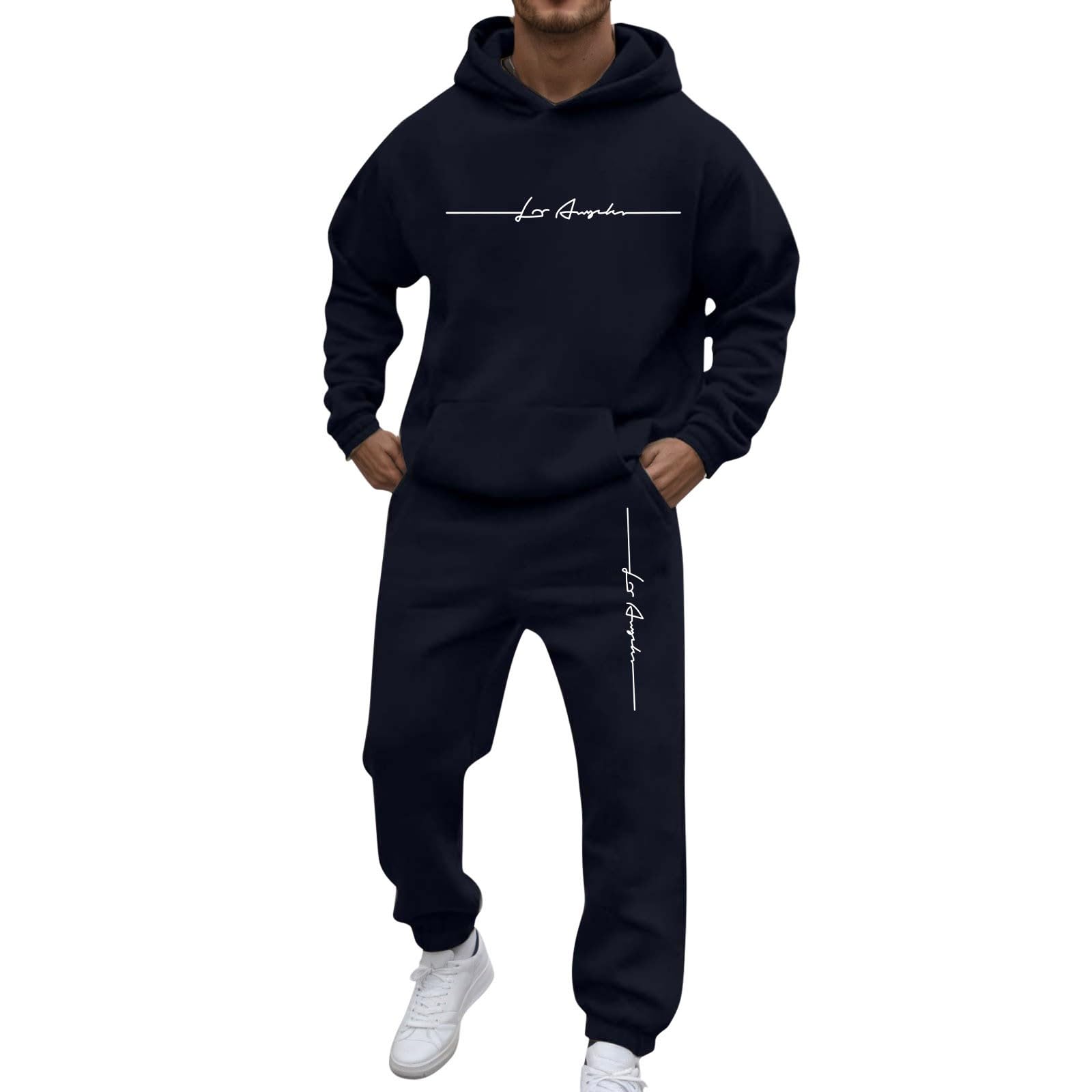 Generisch Joggingpak voor heren, 2-delig, hiphop Y2K trainingspak, letterprint, hoodies joggingbroek, trainingspak, vrijetijdspak, capuchontrui, casual, comfortabel sportpak, activewear set