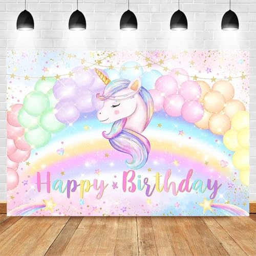 Avezano Einhorn Geburtstag Hintergrund für Mädchen mit Regenbogen Rosa Wolke - Fotografie Hintergrund Party Kuchen Tisch Banner Dekoration Photo Booth Requisiten (2,1 x 1,5)