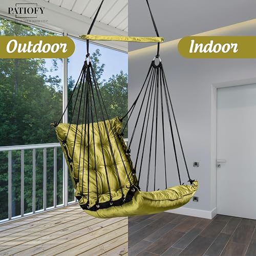 Image of Patiofy Jhula for Balcony /Swing for Balcony for Adult /Jhoola for Home /Wooden Swing Indoor /Hammock /Suitable for Indoor & Outdoor / 120Kgs Weight Bearing Capacity (Olive Green)