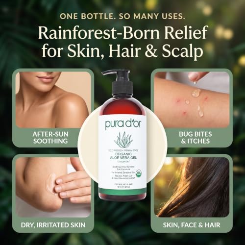 PURA D'OR ORGANIC Aloe Vera Gel Soothing Moisturizer, Unscented, 16oz - image 7