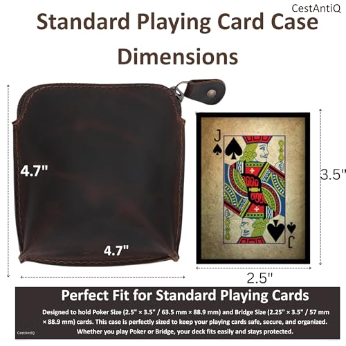 Premium Full-Grain Leather Playing Card Case - Durable Zippered Holder for Poker & Bridge, Stylish Travel Accessory, Secure Multi-Purpose Wallet, Brown3