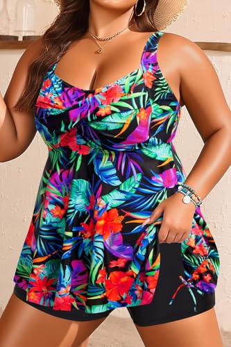 Image of Aqua Eve Women Plus Size Tankini Swimsuit Two Piece Flowy Swimdress Bathing Suits with Shorts