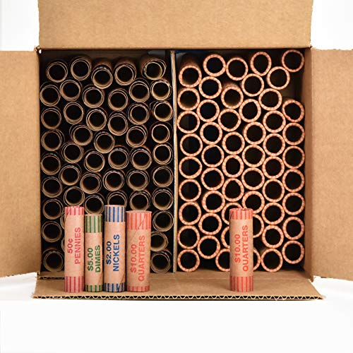 250 Coin Wrappers - Assorted Sizes - 100 Quarters, 50 Pennies, 50 Nickels And 50 Dimes - Made In Usa - Durable Preformed Paper Tubes #TOP5