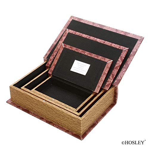 Hosley Storage Farmhouse Memory Book Boxes Set Of 3, Red Brown & Gold,12", 10", 8" H. #TOP2