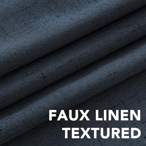 Image of H.VERSAILTEX Linen Curtains 100% Blackout Curtains for Bedroom 90 inch Long Full Light Blocking Nature Linen Blended Window Curtains for Living Room Nickel Grommet (2 Panels, Navy)