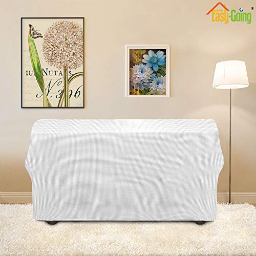 Image of Easy-Going Stretch Loveseat Slipcover 1-Piece Sofa Cover Furniture Protector Couch Soft with Elastic Bottom for Kids Polyester Spandex Jacquard Fabric Small Checks (Loveseat, Snow White)