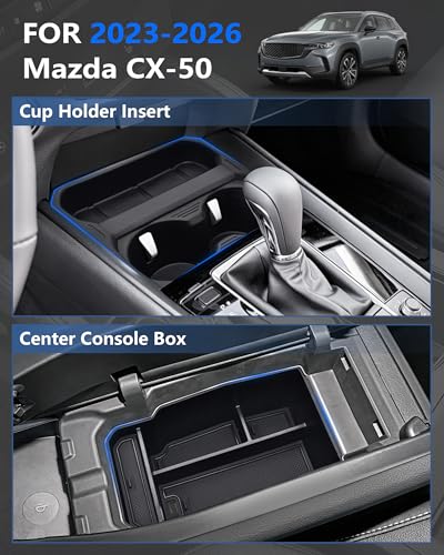 Image of Center Console Organizer Tray & Cup Holder Insert for 2023-2026 Mazda CX50, 2PCS Set, Custom Fit Console Storage & Cup Holder Liner with Anti-Slip Design, Not for CX-5