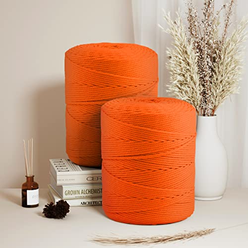 Image of ZUEXT Macrame Cord, Orange, 4mm x 547yds Cotton String Macrame Yarn | Natural Handmade, 4 Strands Twisted Cotton Rope, for Craft Wall Hanging Weaving Tapestry Dream Catchers Hanger DIY Gift, 500m