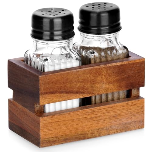 Vilde Juego de salero y pimentero de cristal con tapa de metal - Salero y pimentero para mesa y cocina - Diseño clásico para dosificar sal y pimienta