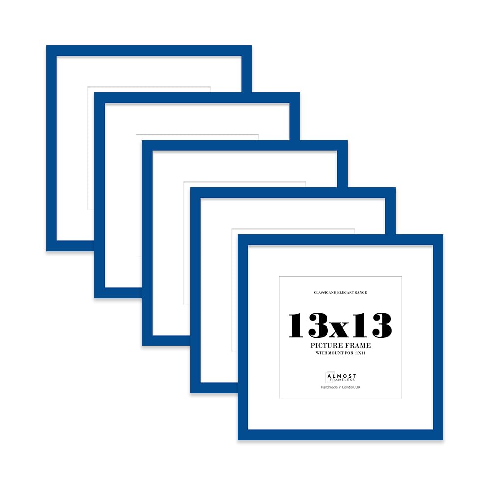 13x13 Blue Picture Frame with Mount for 11x11 Photos, Prints - Modern Square Wall Frame, Set of 5