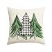 AVOIN Watercolor Christmas Tree Throw Pillow Cover, 18 x 18 Inch Holiday Buffalo Plaid Linen Cushion Case Decoration for Sofa Couch