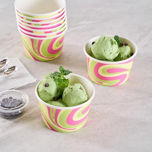 Image of Restaurantware Ice Cream Cups 50 Pack of 8 oz Leak-Resistant Disposable Dessert Bowl Frozen Yogurt Cup Round Paper Container For Cold And Hot Desserts