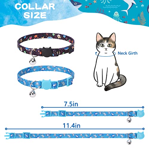 Blue Basic Cat Collars with Bells, 2 Pack Marine Pattern Cat Collars, Breakaway Cat Collar with Quick Release Buckle⦠- Image 2