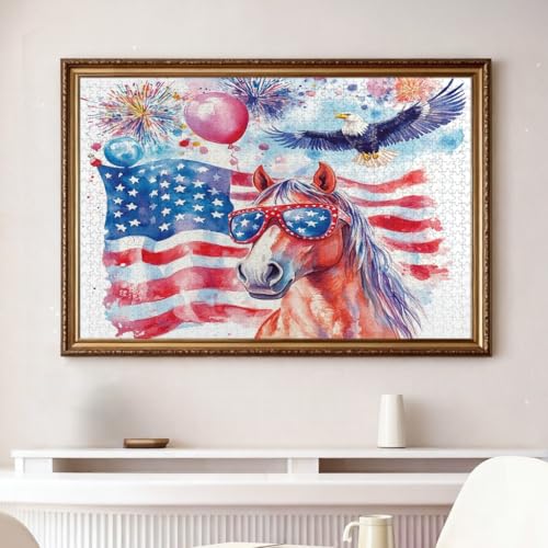 Rompecabezas de caballo de 1000 piezas: madera y motivos americanos 4