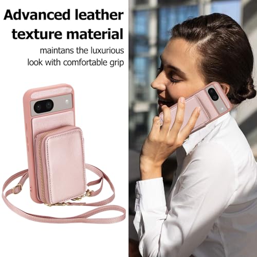 Étui portefeuille Google Pixel 8 5G or rose avec protège-écran - 7