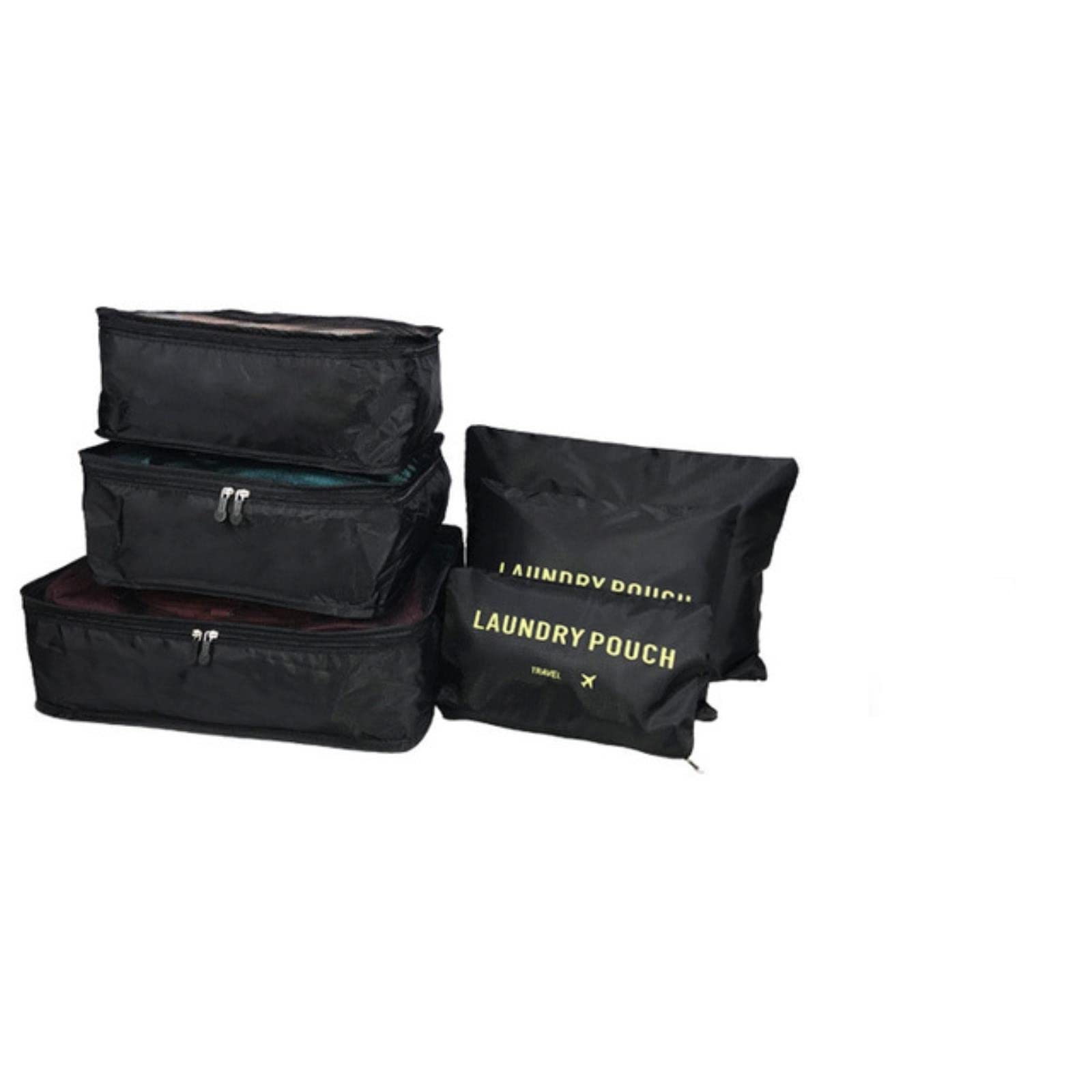 Organizer da Viaggio da 8 Pezzi Aumenta l'ispessimento della Borsa dell'organizzatore da Viaggio per i Bagagli, la Biancheria Intima, Le Scarpe, Il Pacchetto Tascabile-6 Pezzi Neri