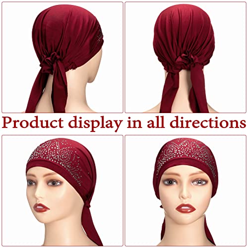 Image of Geyoga 6 Pcs Chemo Headwear for Women Pre-tied Head Scarf Headwrap, Elegant | Sequin Pre Tied Head Wraps, Stretchy Turban Cap, Cancer Patients, Daily Wear