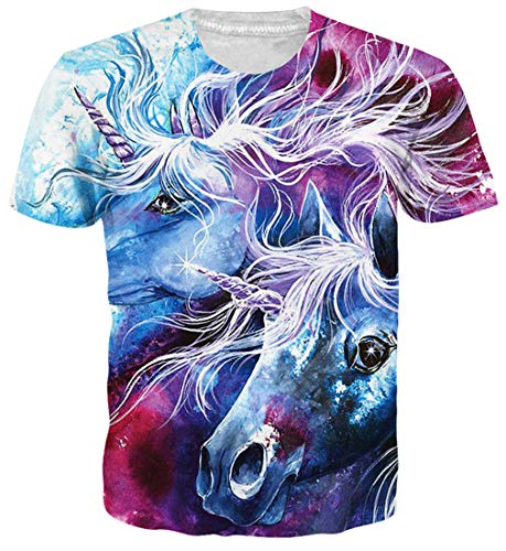 Spreadhoodie Hombre T-Shirt Modelo 3D Unicornio Impresos de Dibujos Colores Animados Casual Camiseta de Manga Corta Tees XL
