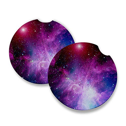 Galaxy | Car Coasters for drinks Set of 2 | Perfect Car Accessories with absorbent coasters. Car Coaster measures 2.56 inches with rubber backing.