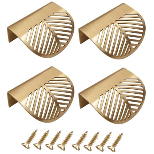 Uadme Gold Handles for Drawers, 4Pcs Gold Cupboard Handles, Hidden Pull Out Brass Drawer Knobs, Copper Drawer Pulls, Home Decor Cabinet Knob, for Wardrobes, Cabinets, Kitchen