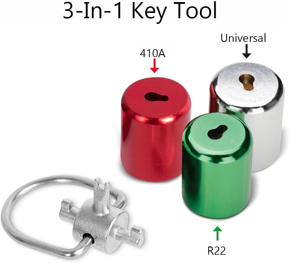 2 Pcs Refrigerant Locking Cap Key, Metal HVAC Tool for R410A R22 AC System Maintenance (2-in-1)