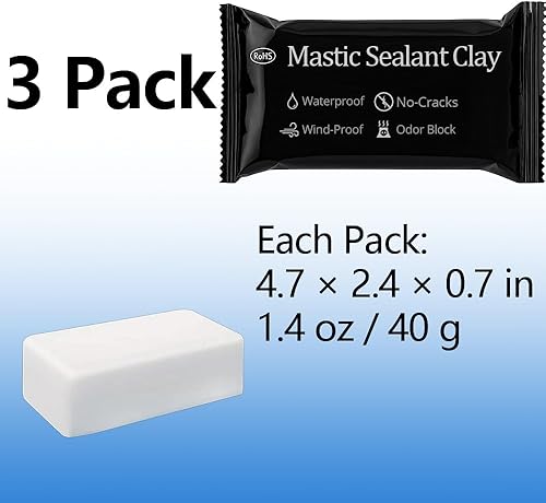 Miniatura 6 de 3 paquetes de masilla selladora de mastic blanco  masilla impermeable para plomeros y masilla moldeable de secado al aire para espacios de tuberías,